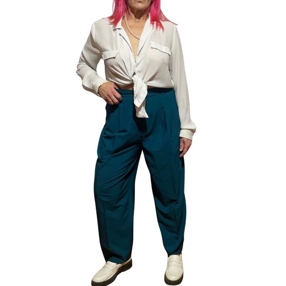 Vintage Oversized Blazer Co-ord Suit Matching Set Teal High Waist Pleated Pants - Picture 14 of 16